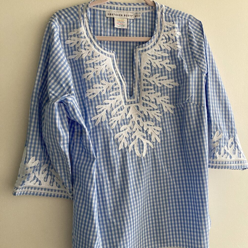 Gretchen Scott Blue Checkered Tunic XL